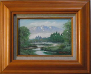 絵画 油絵 道尾紀良 肉筆油絵 風景画 奥白川の清流 送料無料